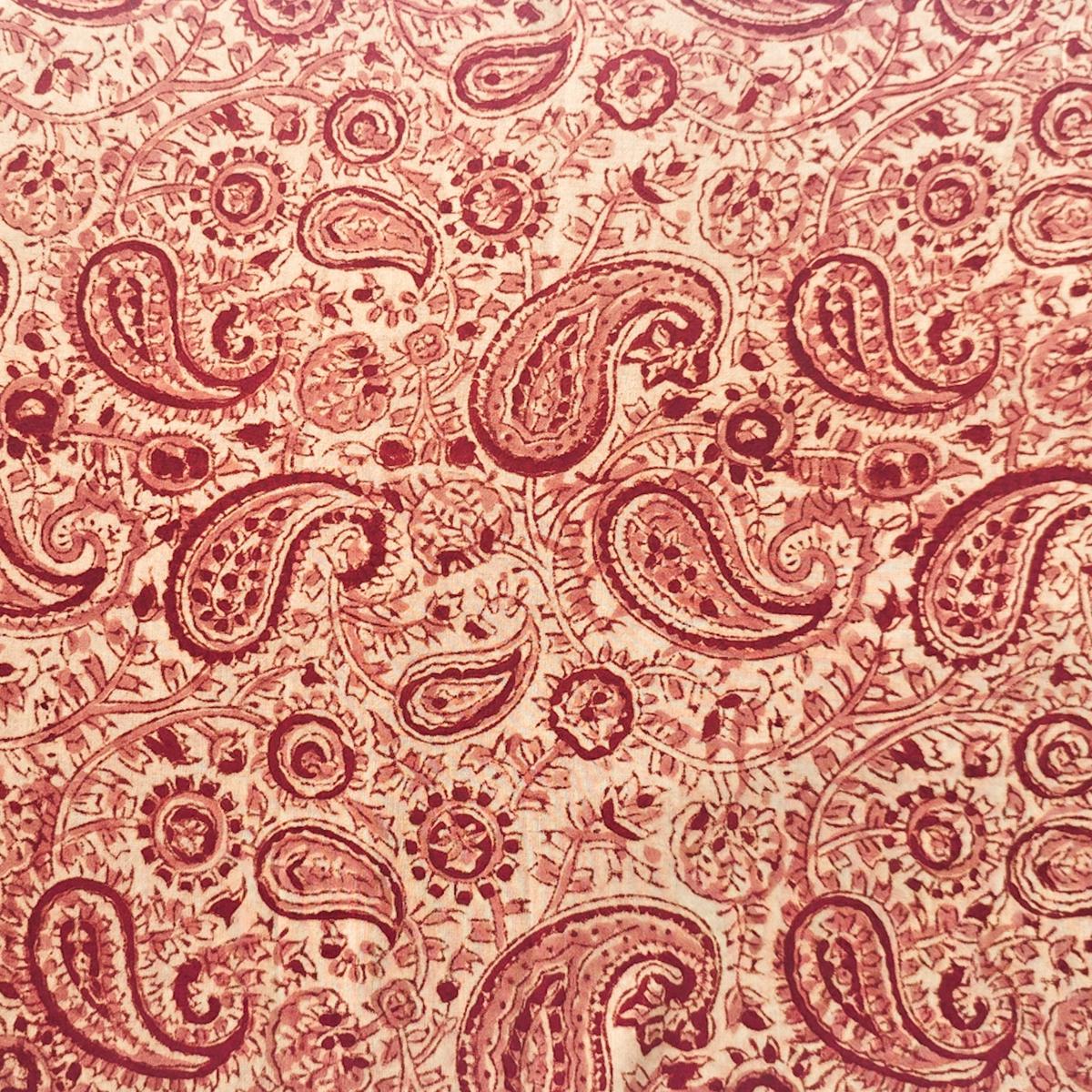 Modal Cotton Kalamkari Cream With Maroon Kairi Jaal Hand Block Print Fabric