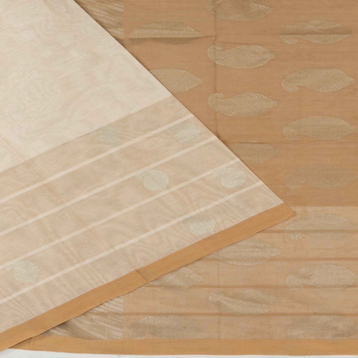 Handspun Cotton Horizontal Lines And Butta Off White Saree