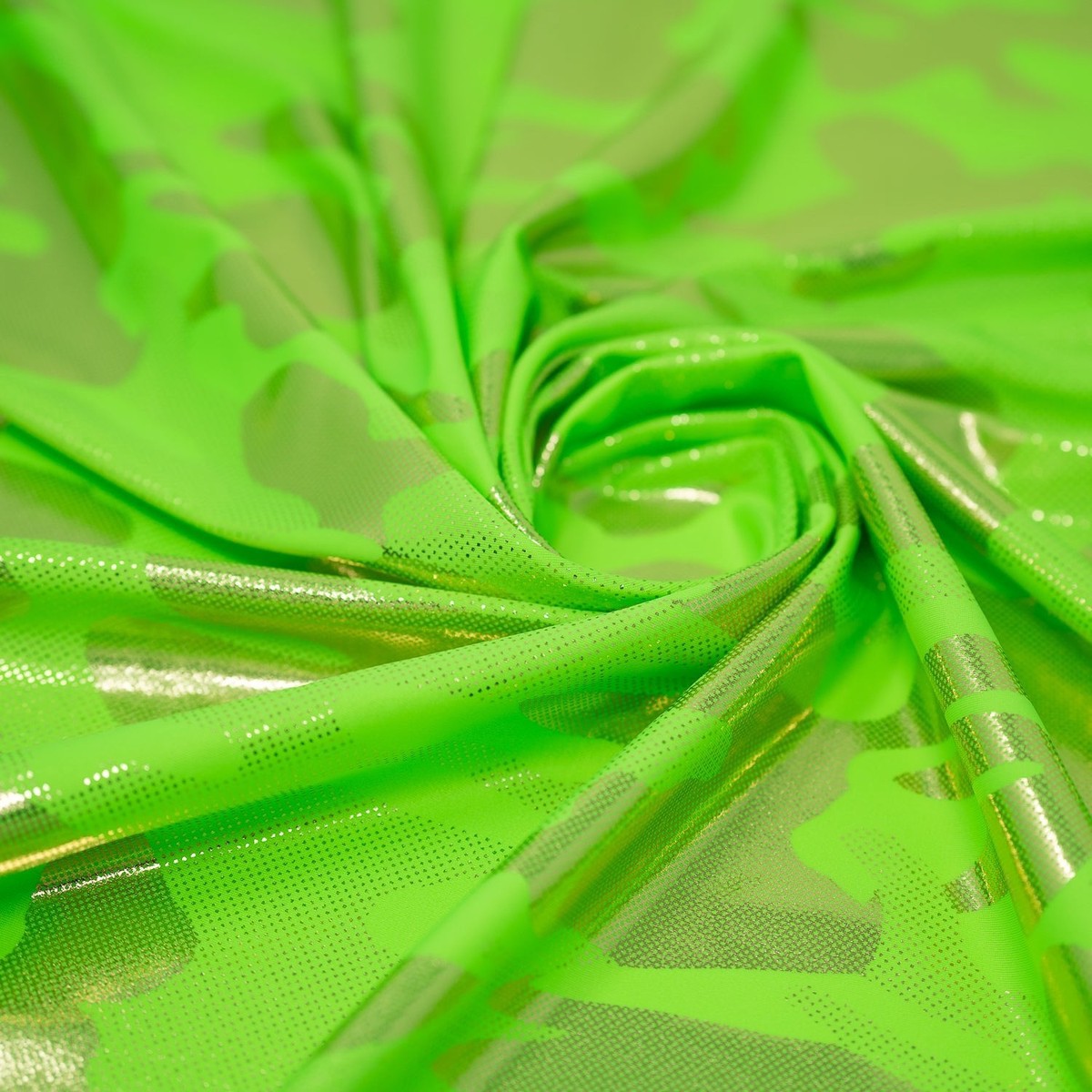 Neon Nugi Foil Printed Cationic Spandex Fabric | Blue Moon Fabrics