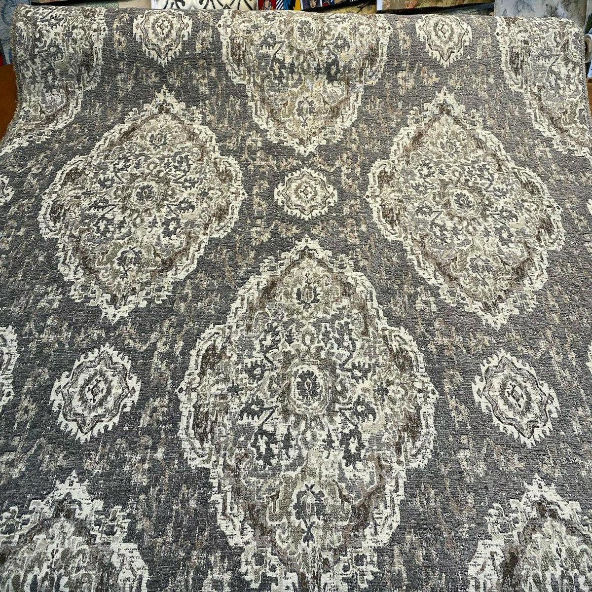 Eastview Steel Damask Swavelle Chenille Upholstery Fabric By The Yard