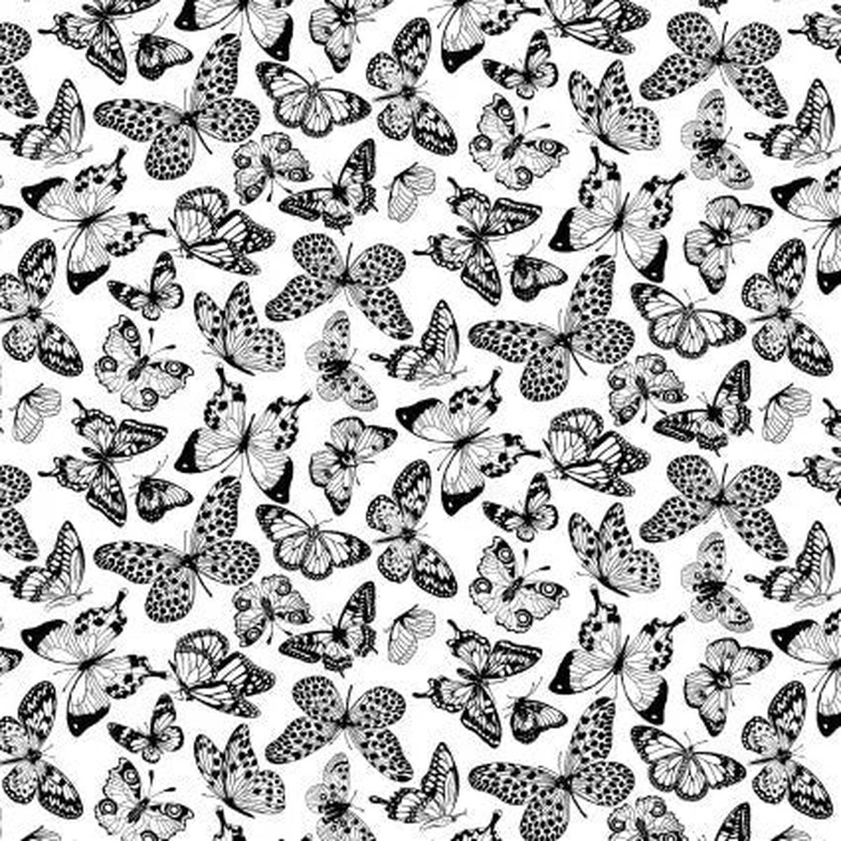 Black And White Butterflies Cotton Wideback Fabric per yard
