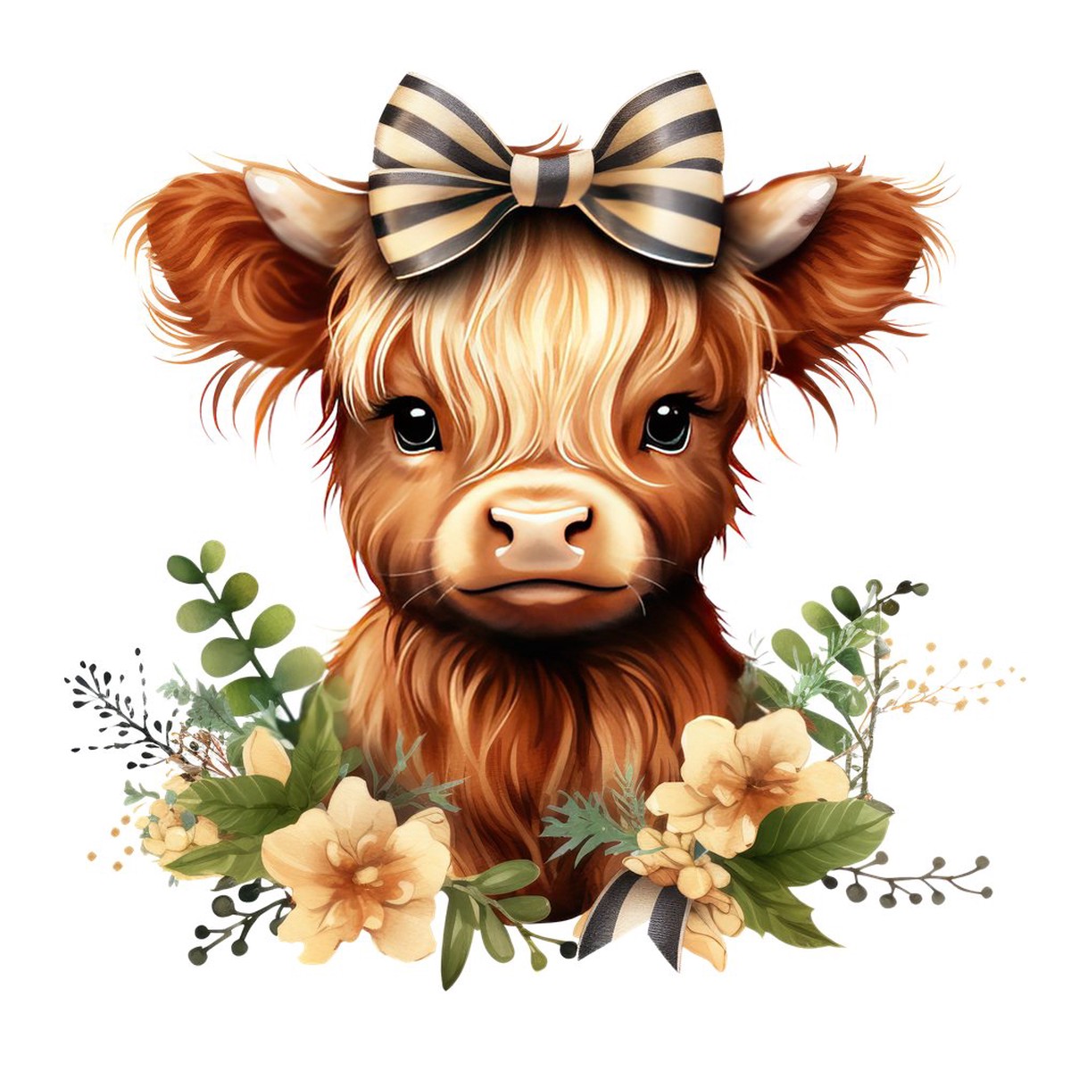 Brown Gold Highland Cow Portrait 6 Fabric Panel