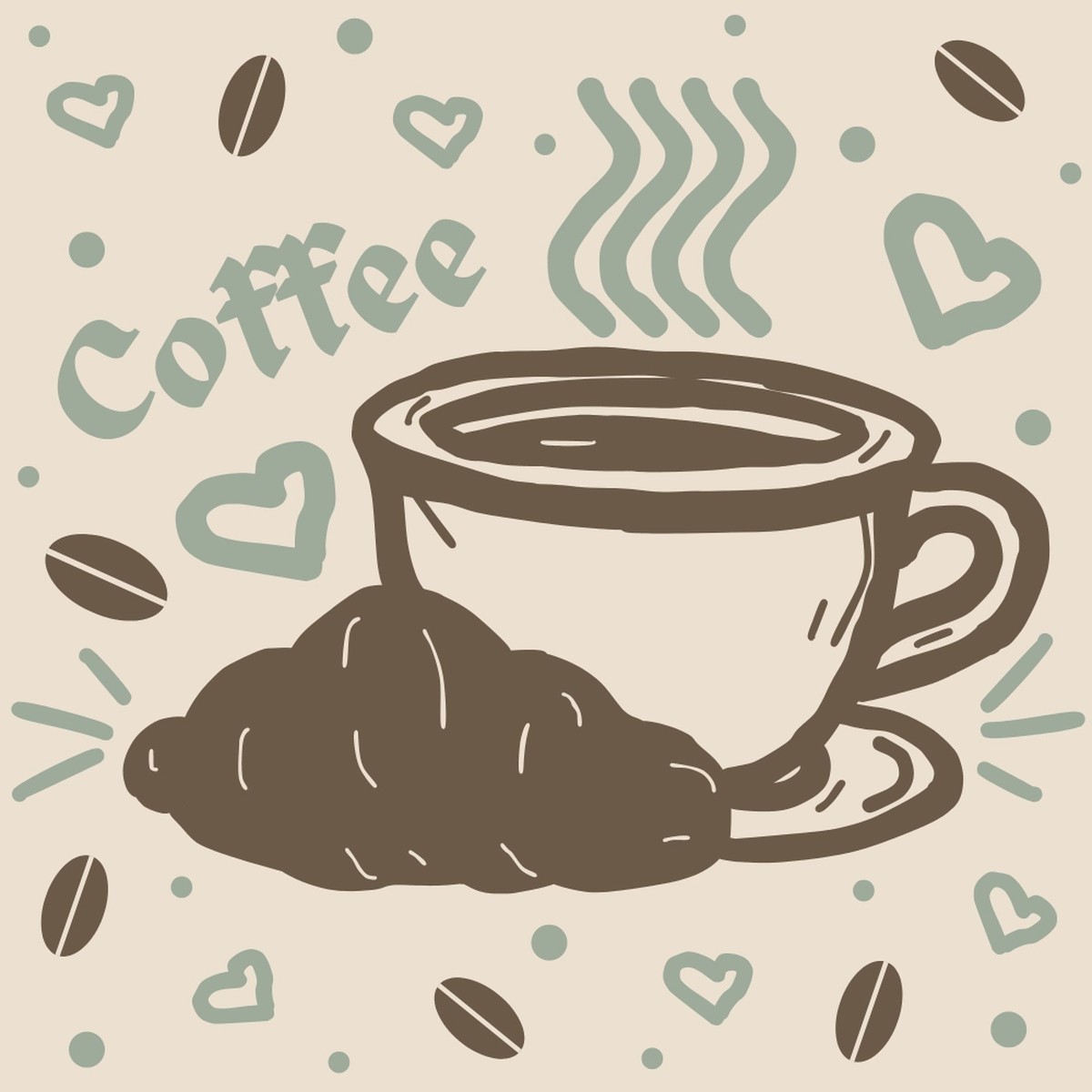 Handdrawn Coffee Pattern 12 Quilting Cotton Fabric