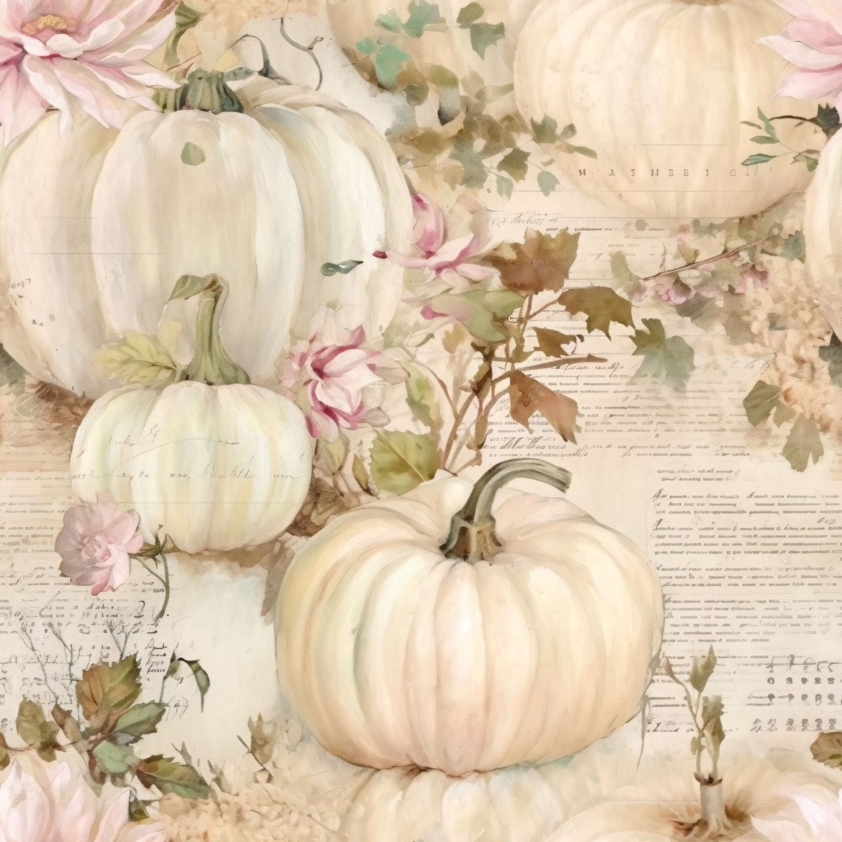 White Fall Pumpkins Pattern 3 Quilting Cotton Fabric