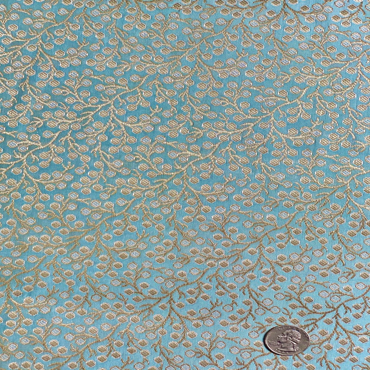 Aqua/Gold Silk Brocade JV-1578/4 Fabric