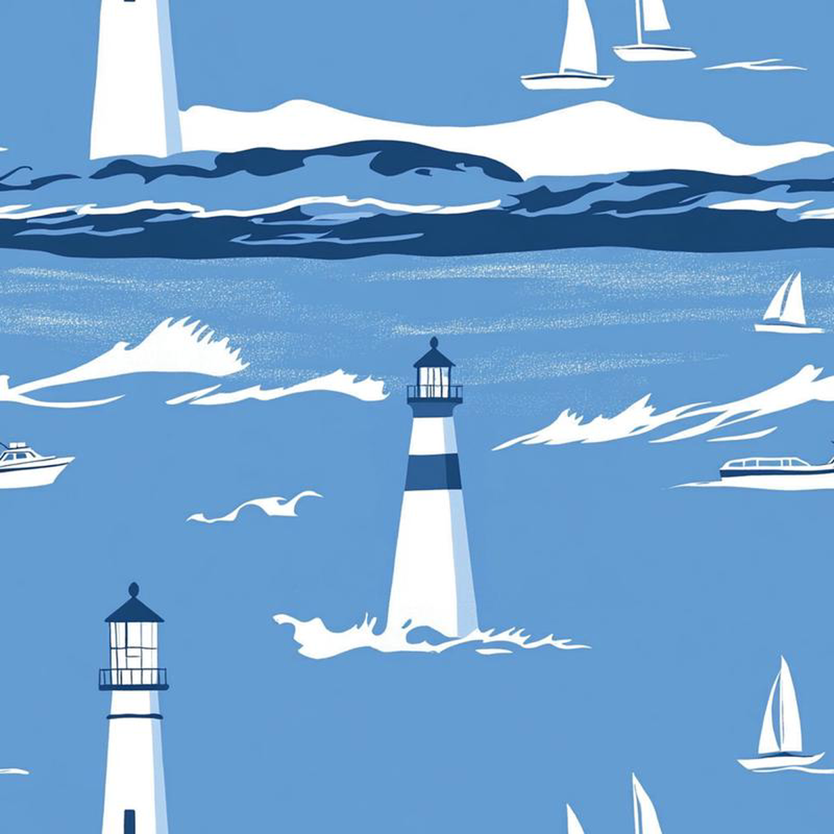 Lighthouse and Sailboats Pattern 5 Quilting Cotton Fabric