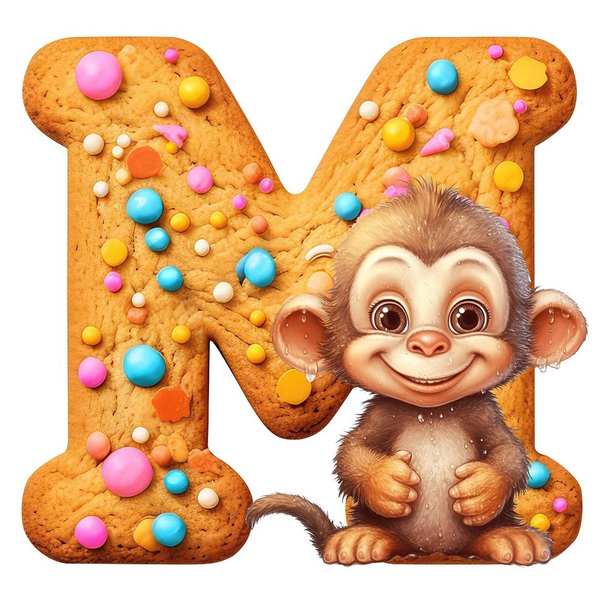 M Monkey Cookie Fabric Panel
