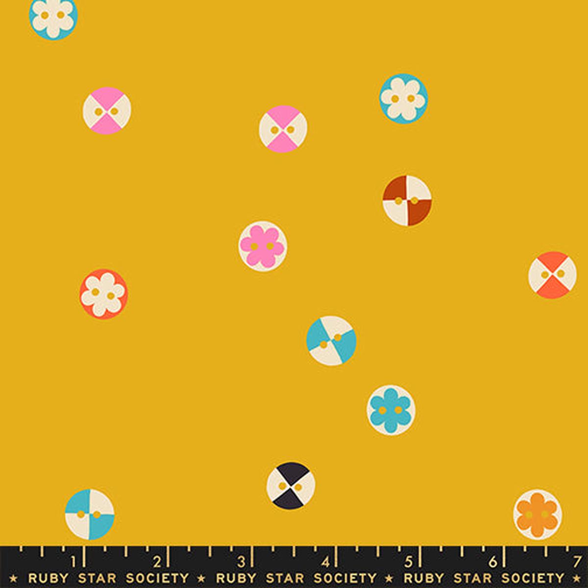 PREORDER 1800 Notion Buttons Goldenrod Fabric by Ruby Star Society