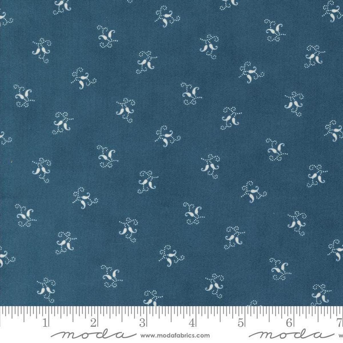 SALE Sandalwood Felicity 44388 Indigo - Moda Fabrics - Dotted Swirls Abstract Leaves Petals - Quilting Cotton Fabric