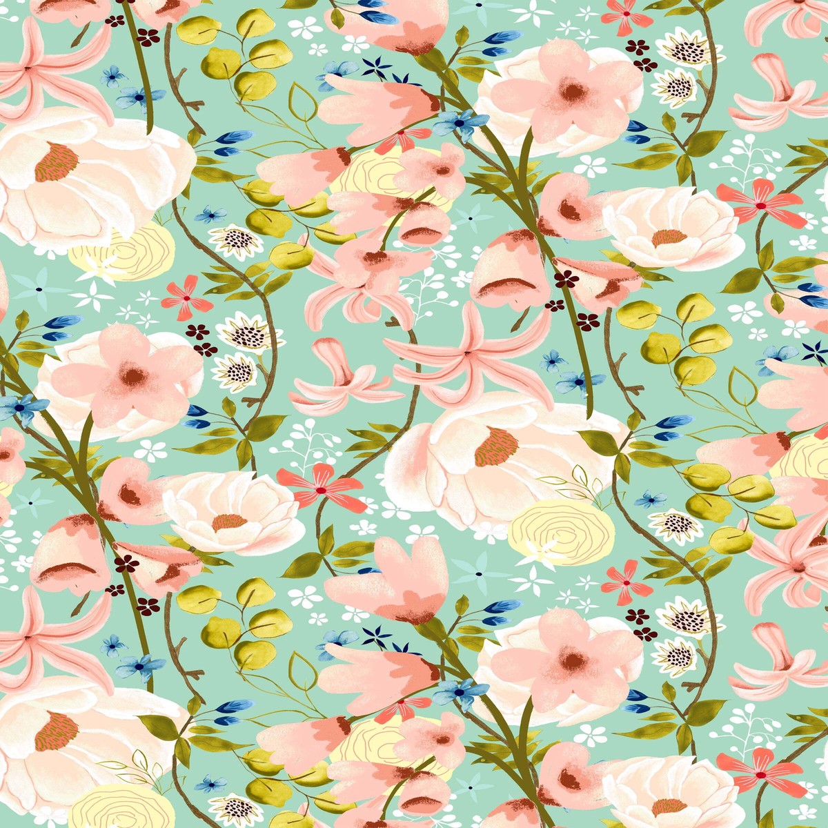 Serenity Blooms Woven Memories By Ginger Deverell For Poppie Cotton Mint