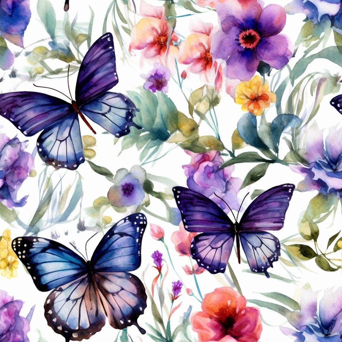 Watercolor Butterflies Pattern 11 Fabric
