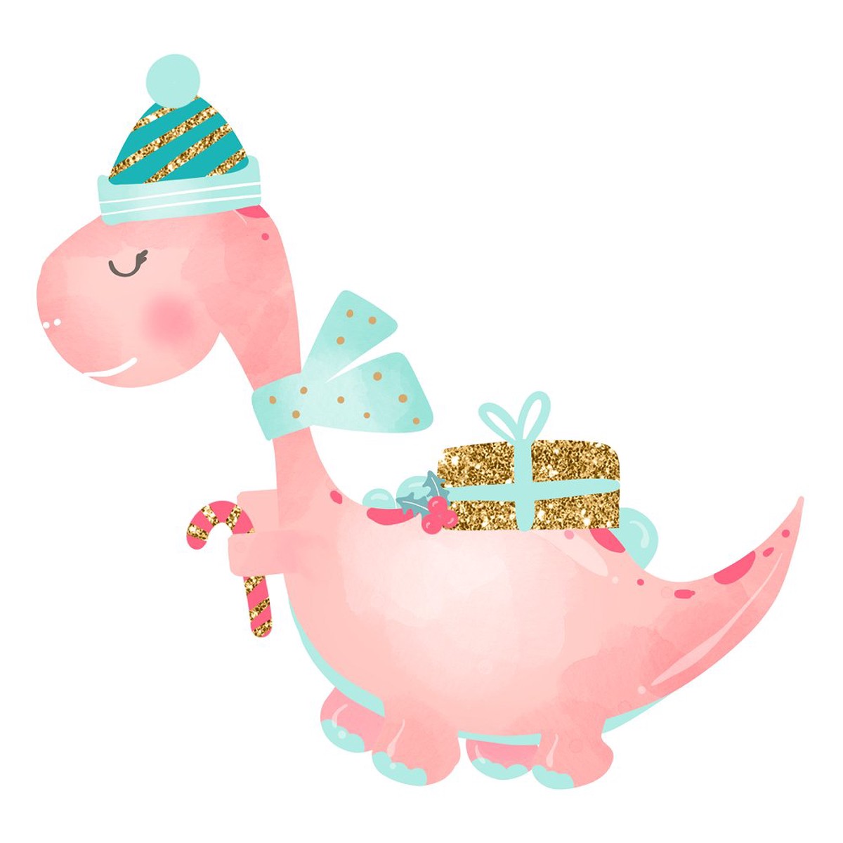 Christmas Dino with a Present Fabric Panel