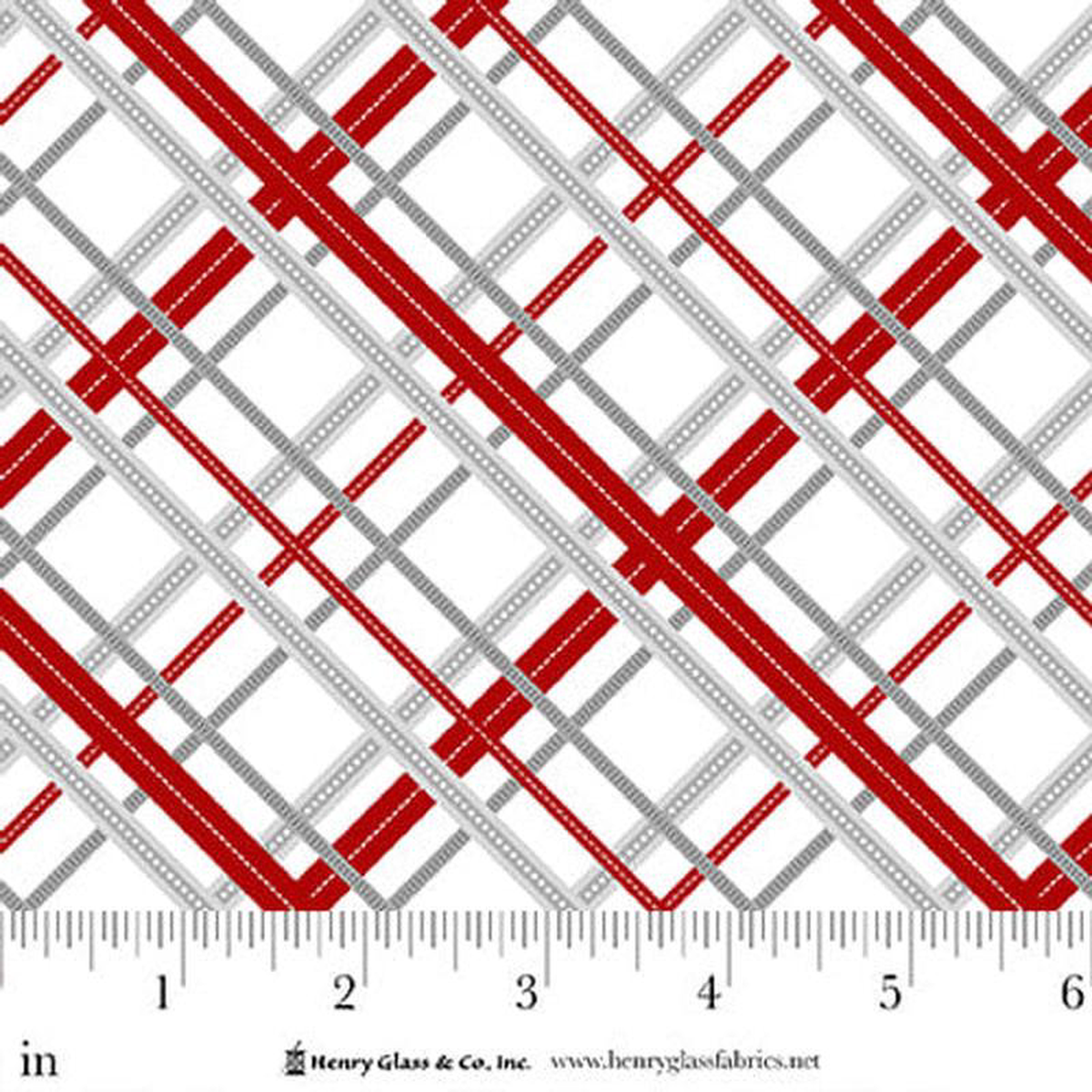 Fabric Henry Glass RedGray Bias Plaid Blizzard Fun by the Quarter Yard 2057-89
