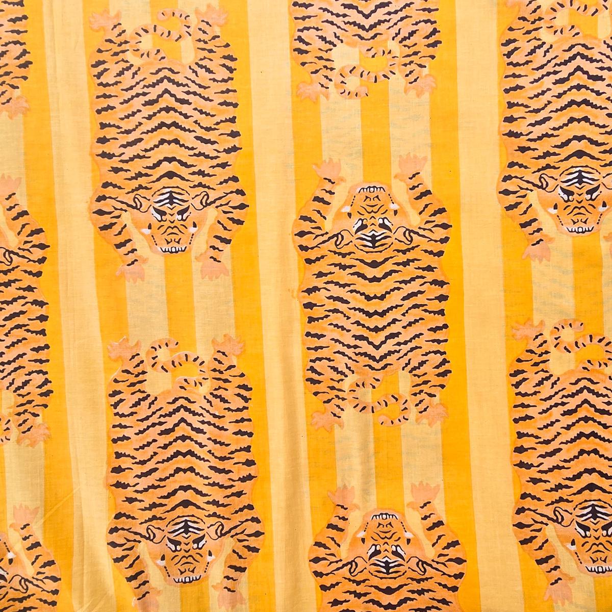 Pure Cotton Screen Print Yellow Stripes With Tiger Motif Fabric