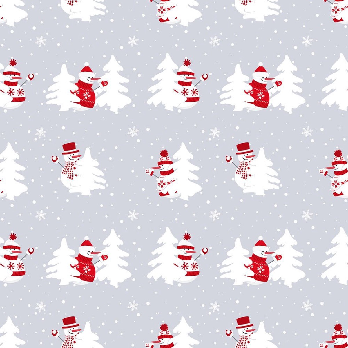 Snowmen in Red Sweaters with Trees Fabric