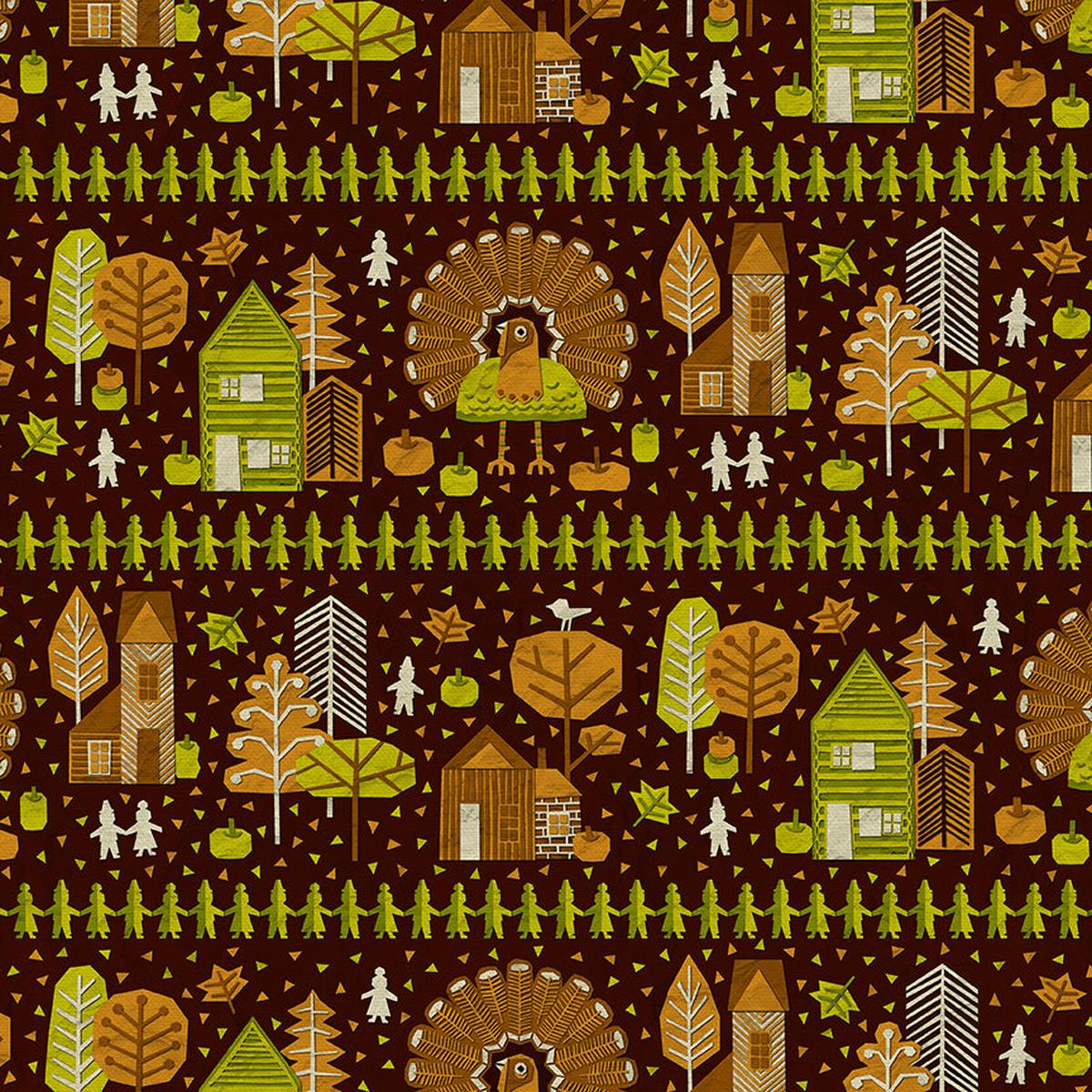 Thanksgiving Paper-Cut - Brown - Organic Natural Cotton