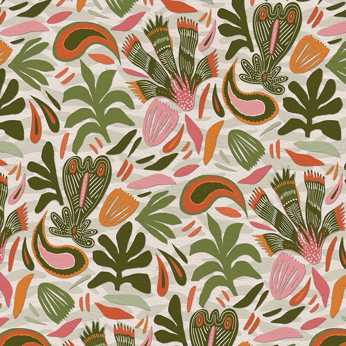Abstract Shapes - Green/Pink - Sateen - 60"