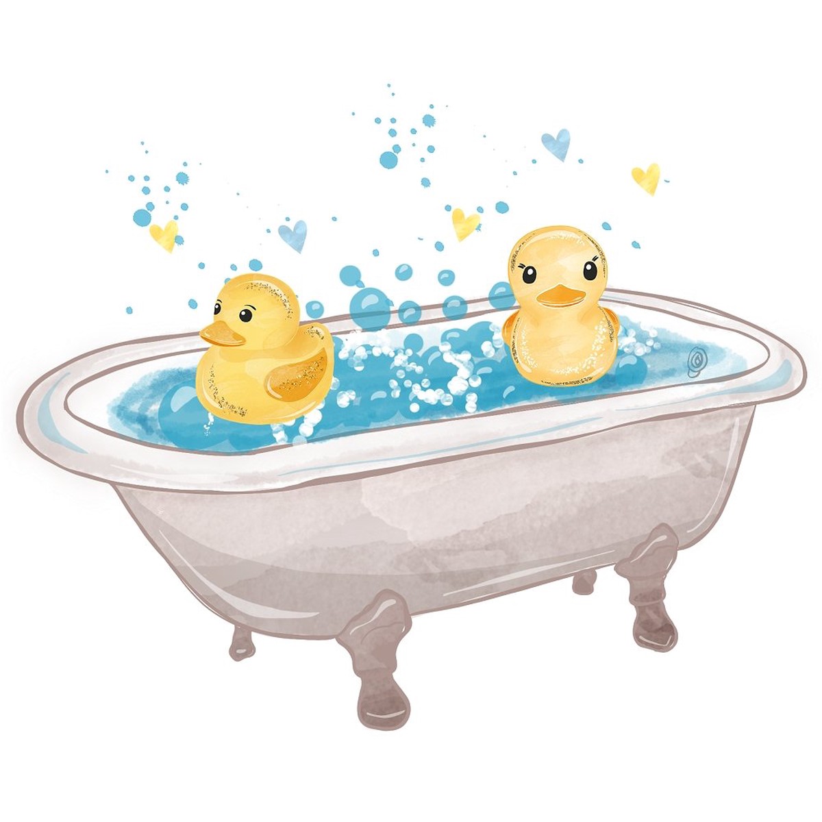 Watercolor Rubber Ducks Scene 3 Fabric Panel