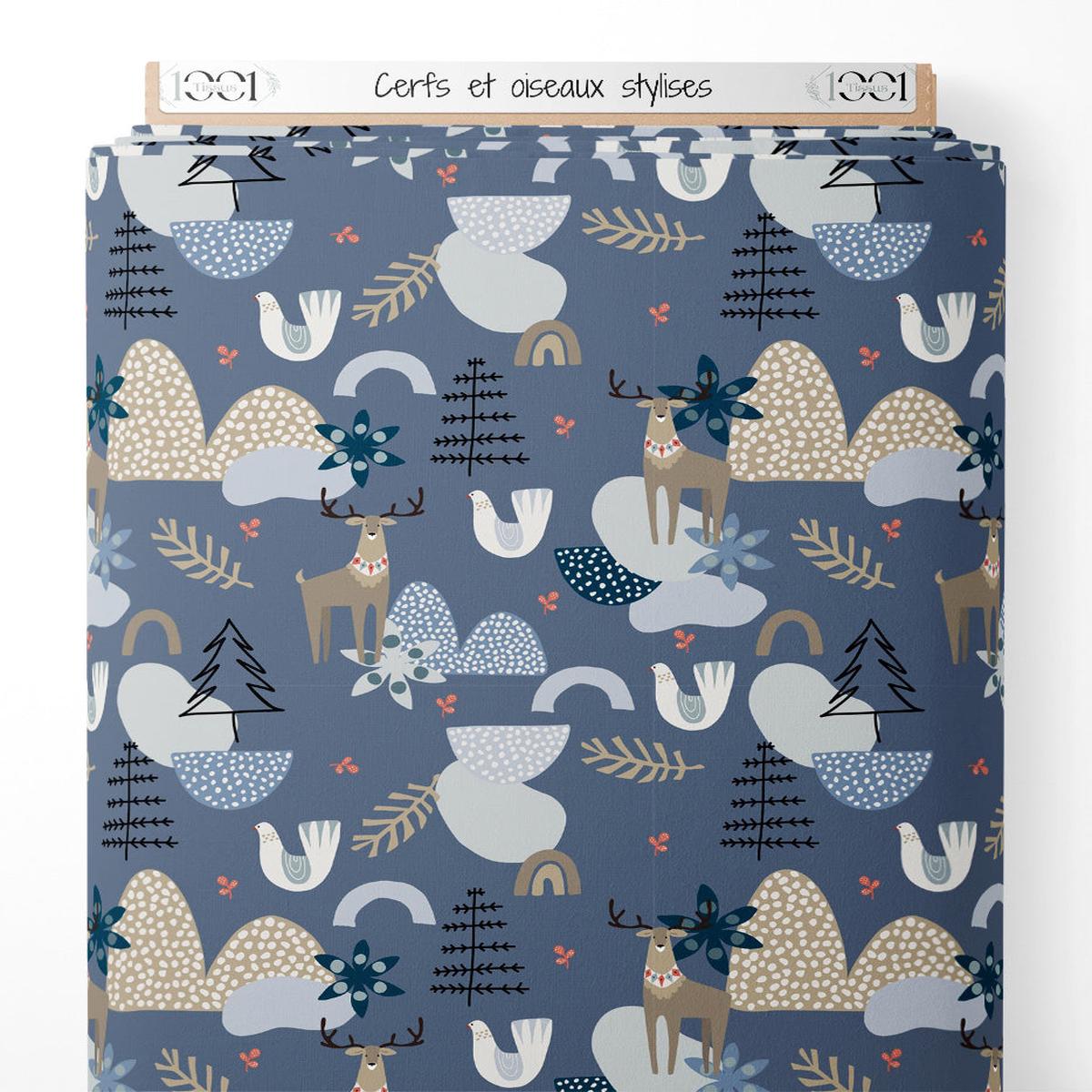 Tissu - Cerfs et oiseaux styliss