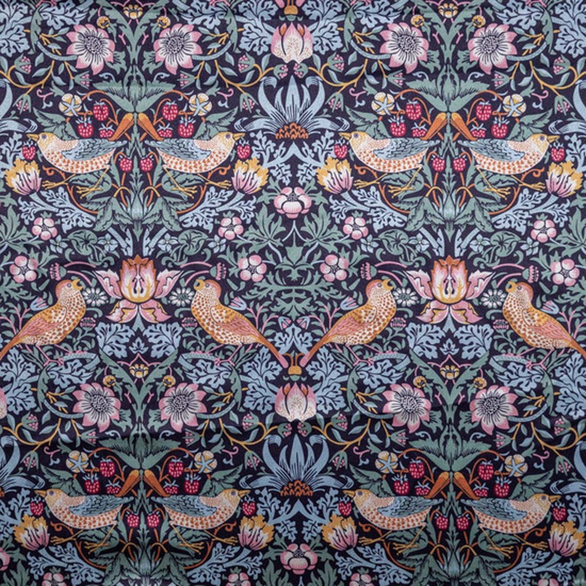 William Morris Satin: Strawberry Thief - Per Metre