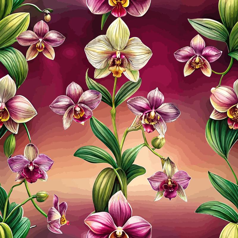 Art Nouveau Orchids Pattern 1 Quilting Cotton Fabric