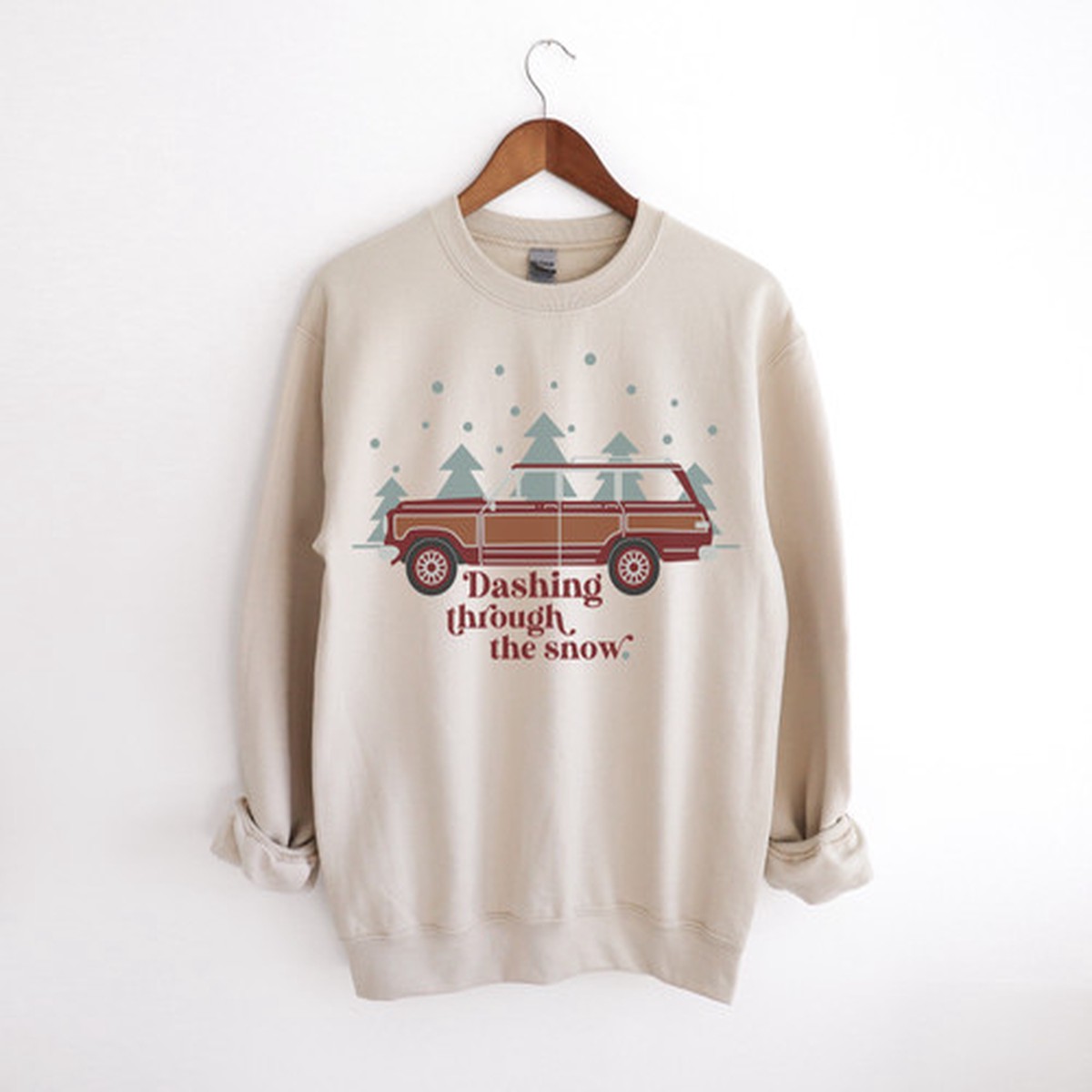 Dashing Through The Snow Vintage Wagoneer Holiday Sweatshirt - Gildan Heavy Blend Fleece Sweatshirt