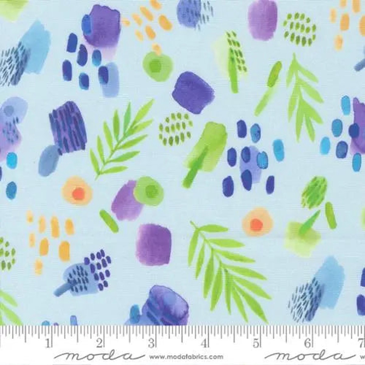 Radiant Aqua Watercolor Leaves Cotton 4445 Fabric Per Yard