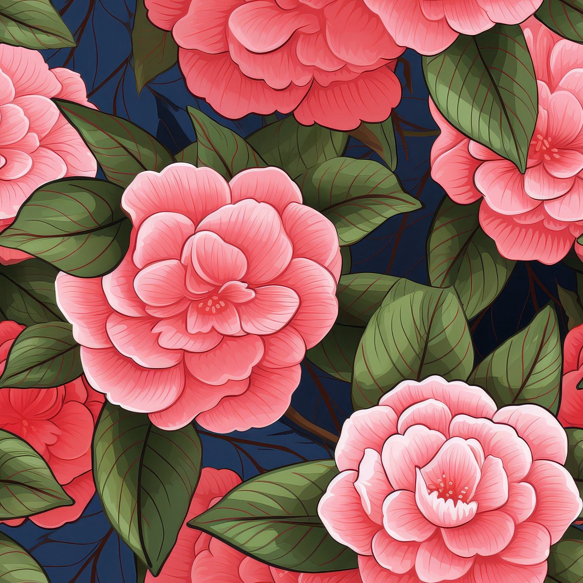 Camellia Flowers Pattern 10 Quilting Cotton Fabric