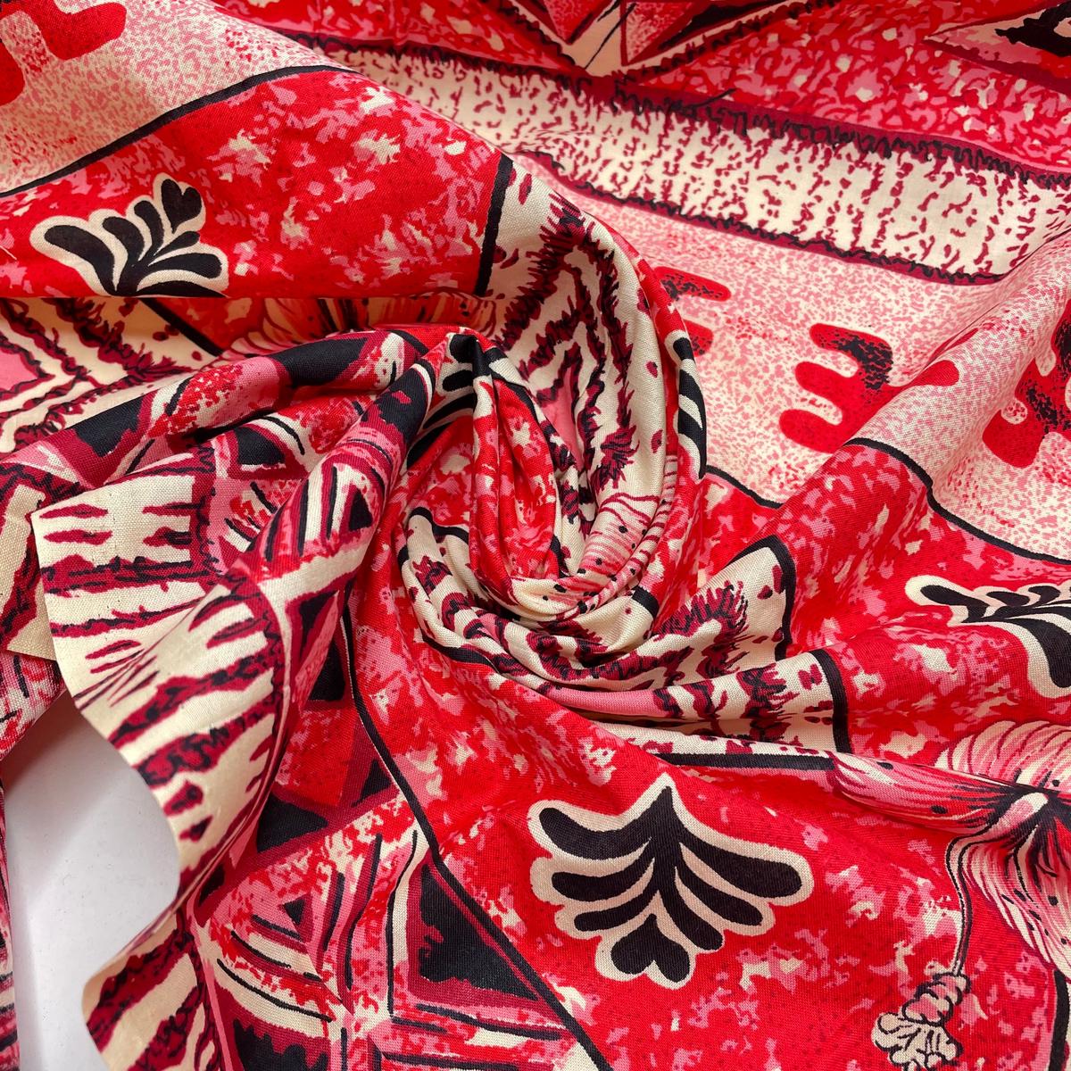 UB - Tiki Cocktail - Cotton Woven - Red Multi Geometric Border - 0.8M Bundle