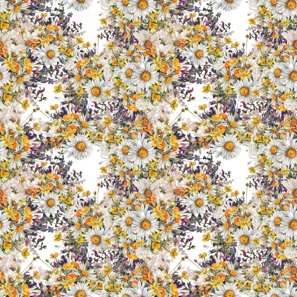 Chamomile Wild Flowers Fabric - White