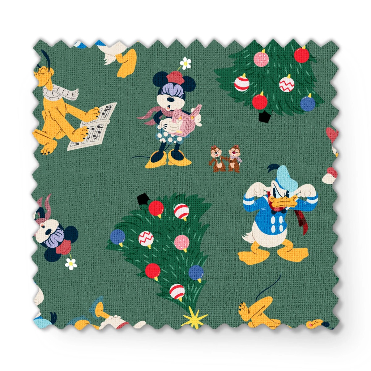 Disney Christmas Characters Pattern in Green Fabric