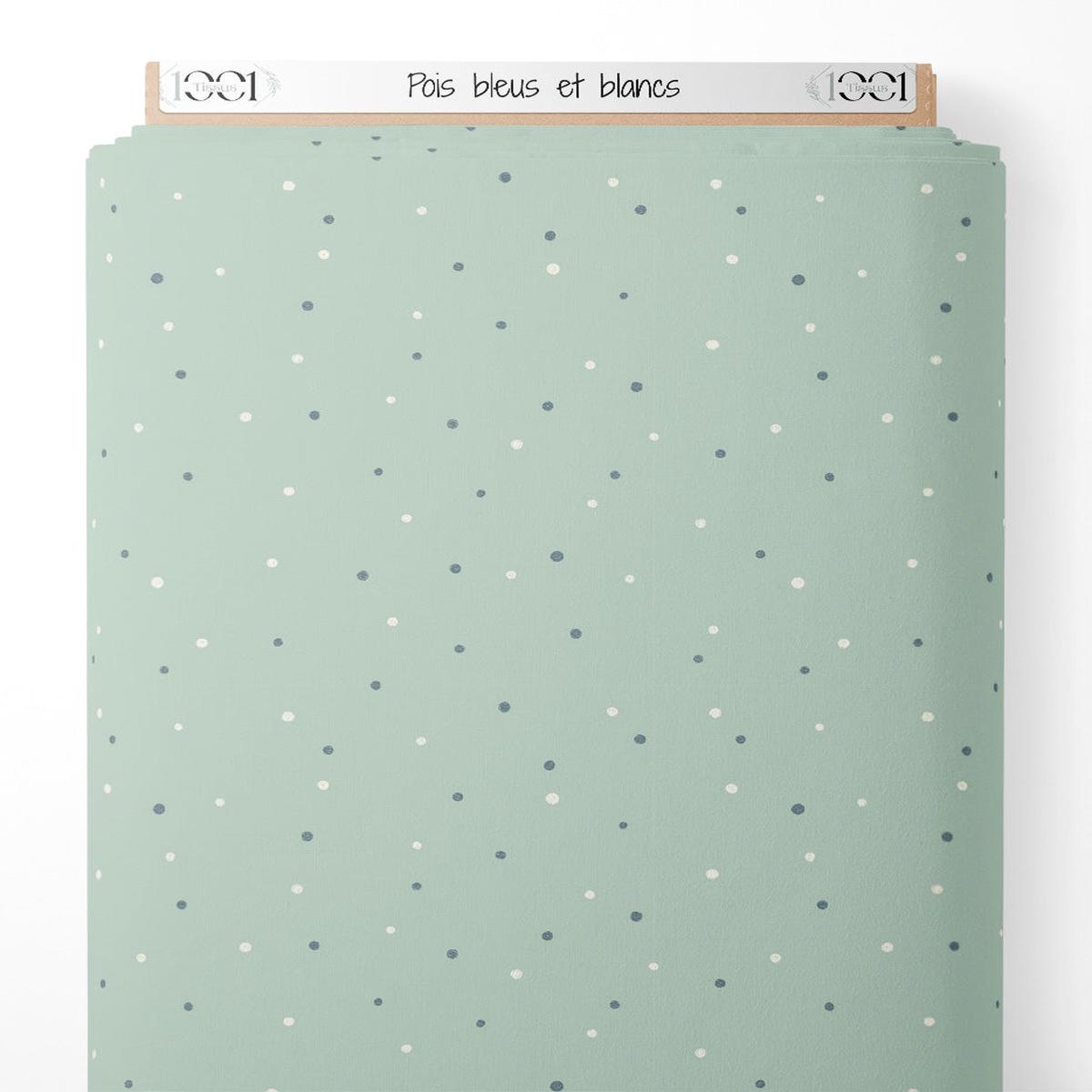 Tissu - Pois bleus et blancs