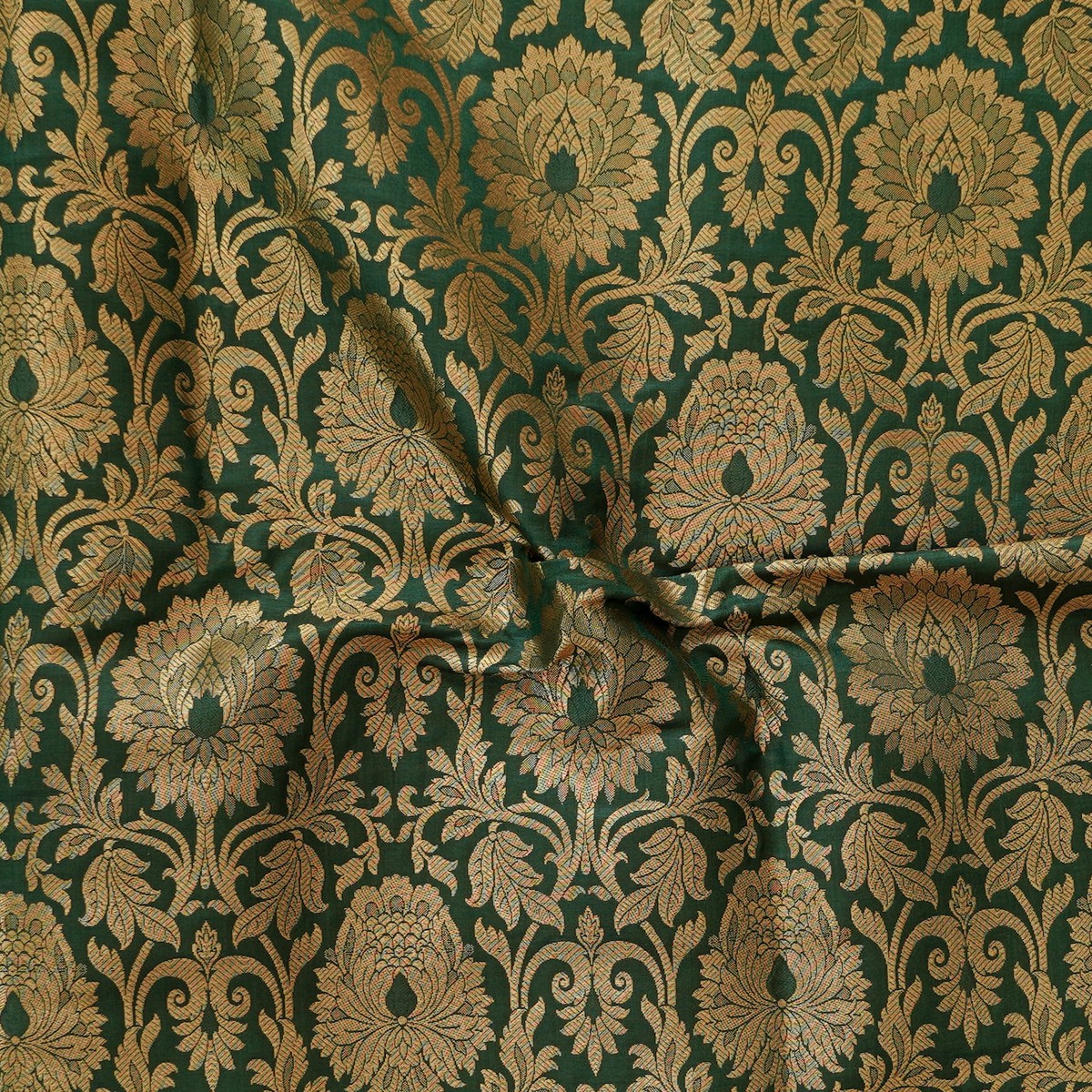 Banarasi Brocade Green With intricate flower Jaal Woven Fabric