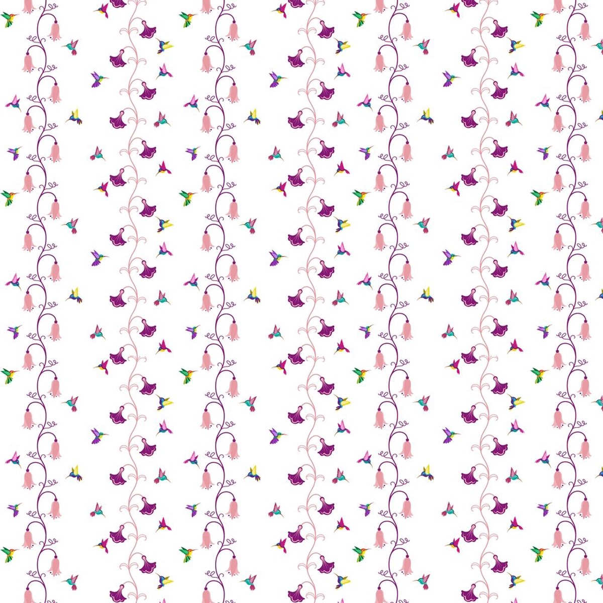 Hummingbird Vine Fabric - PinkPurple