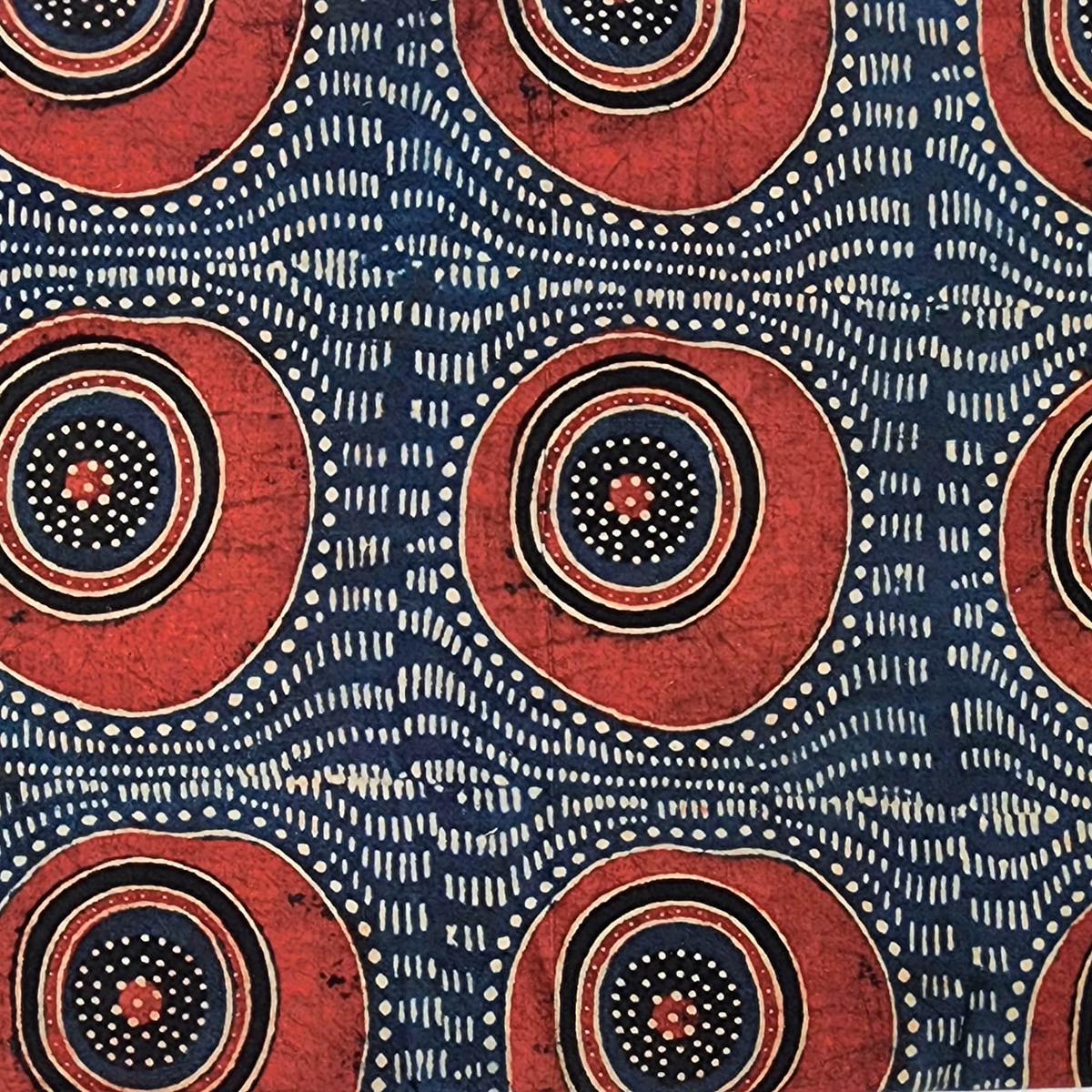 Pure Cotton Ajrak Blue With Rust Red Big Circle Intricate Design Hand Block Print Fabric