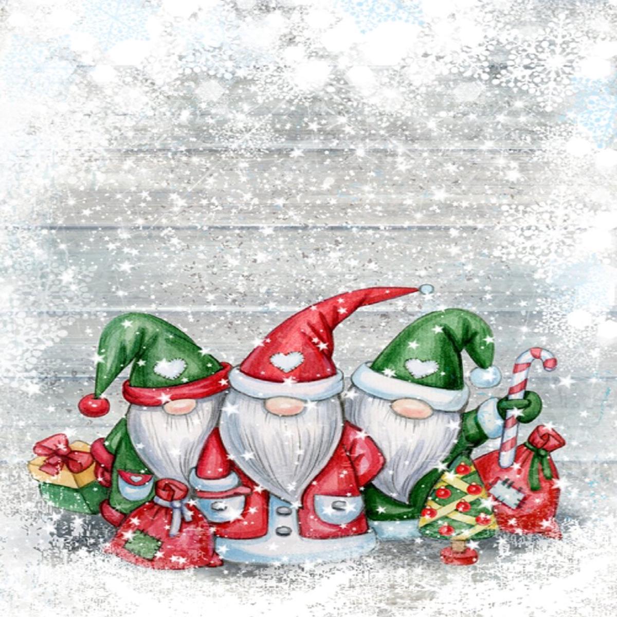Snowy Christmas Gnomes Fabric Panel - White