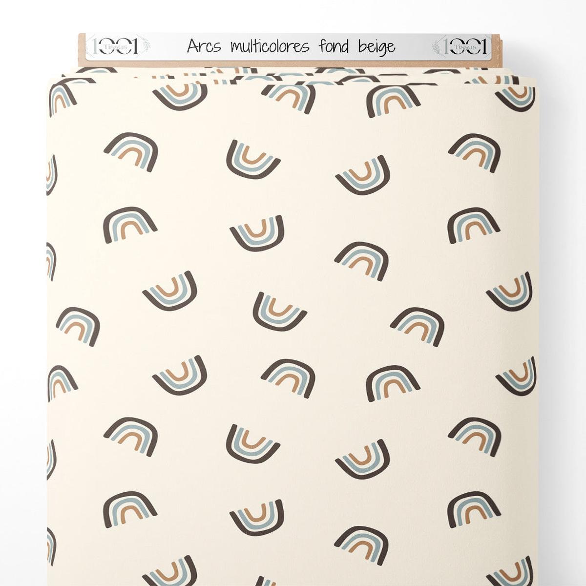 Tissu - Arcs multicolores sur fond beige