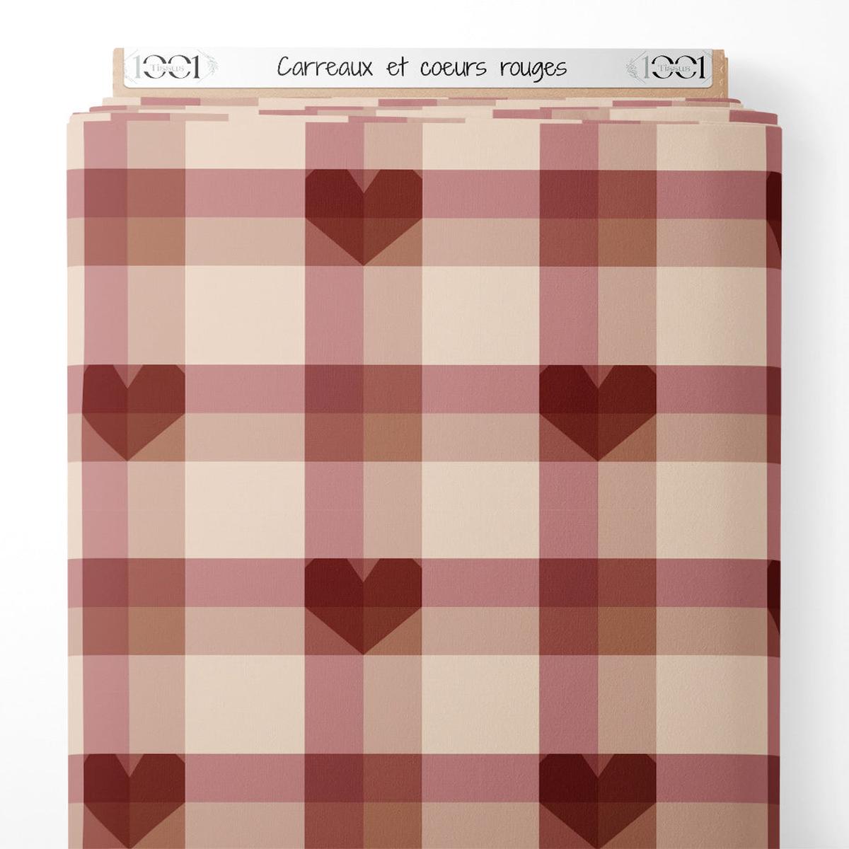 Tissu - Carreaux et curs rouges