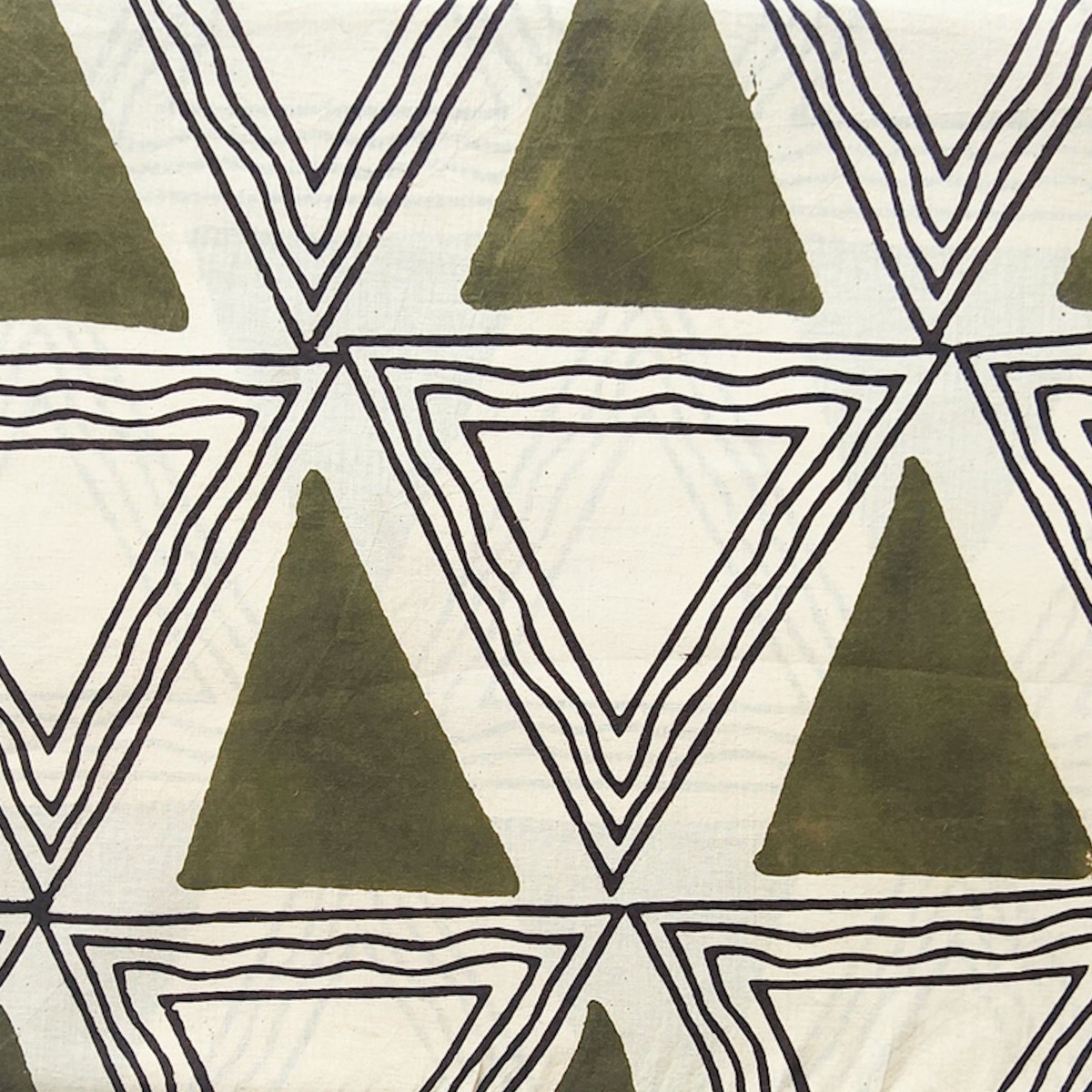 Pure Cotton Bagru Cream With geometrical Triangle Hand Block Print Fabric