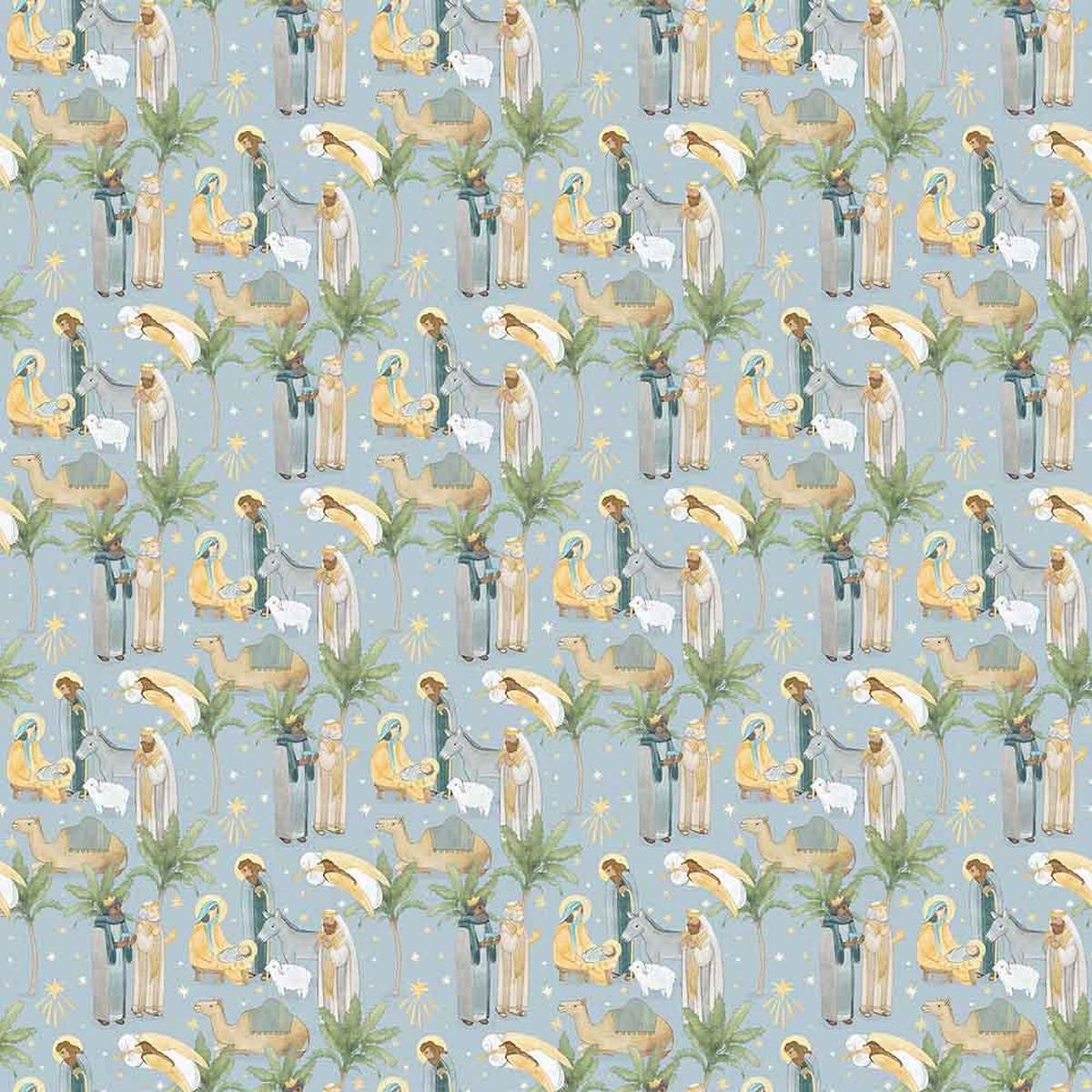 Northcott Fabrics - The Nativity by Northcott Studio - Digital - Welcome To The World - Light Blue - Yardage