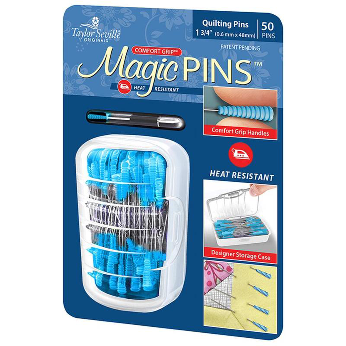 Taylor Seville Originals Comfort Grip Quilting Fine Magic Pins 348243 50CT Quilting Supplies and Sewing Notions Moda