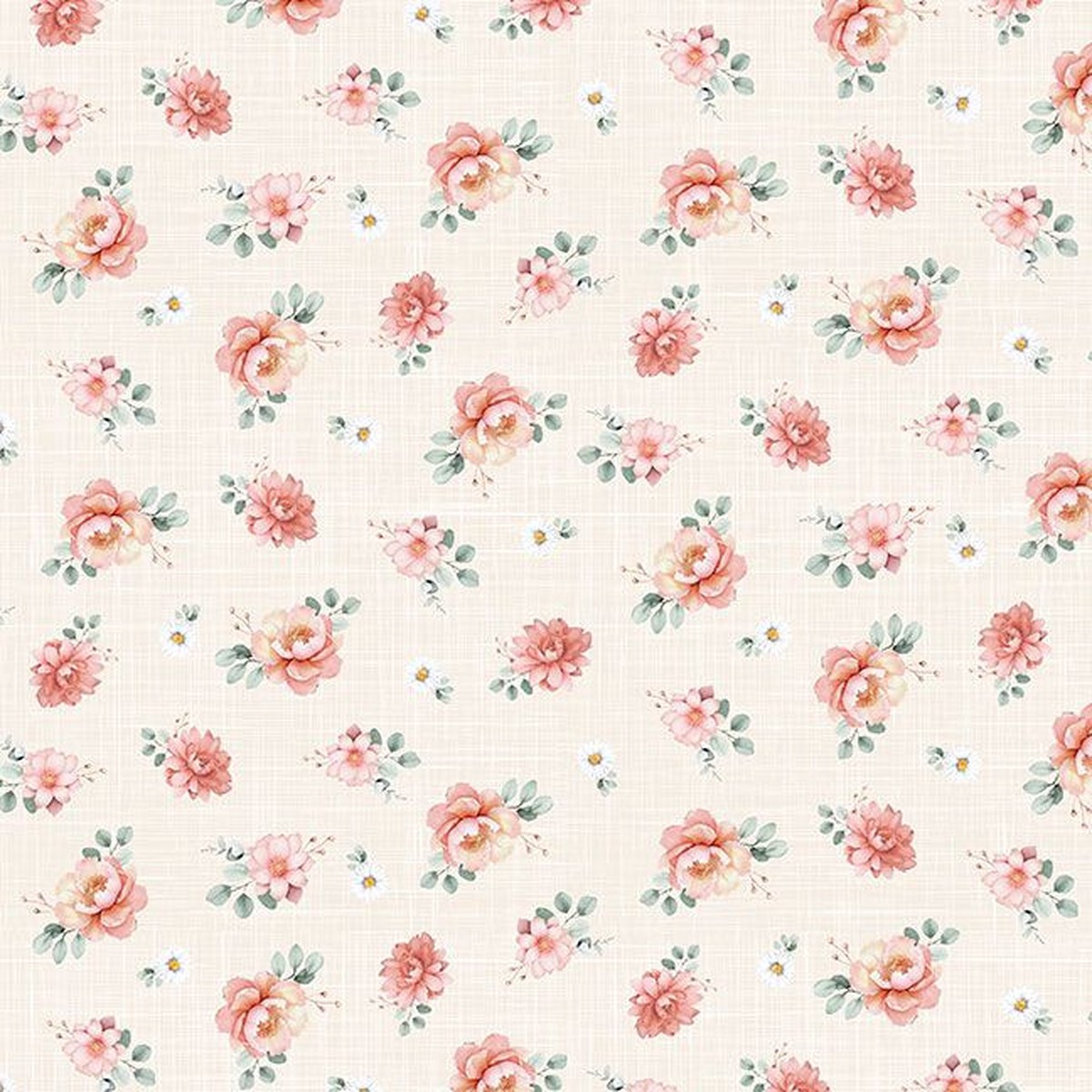 Til The Cows Come Home - Vintage Floral Cream Digital Cotton Fabric
