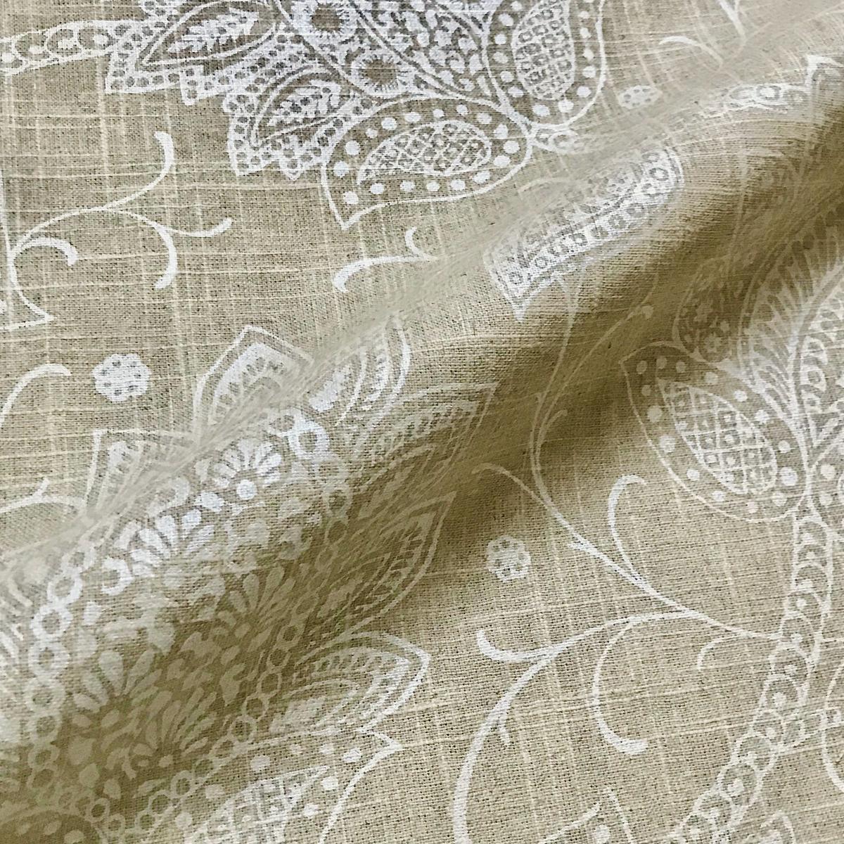 Beige Floral Print Linen Fabric 54"