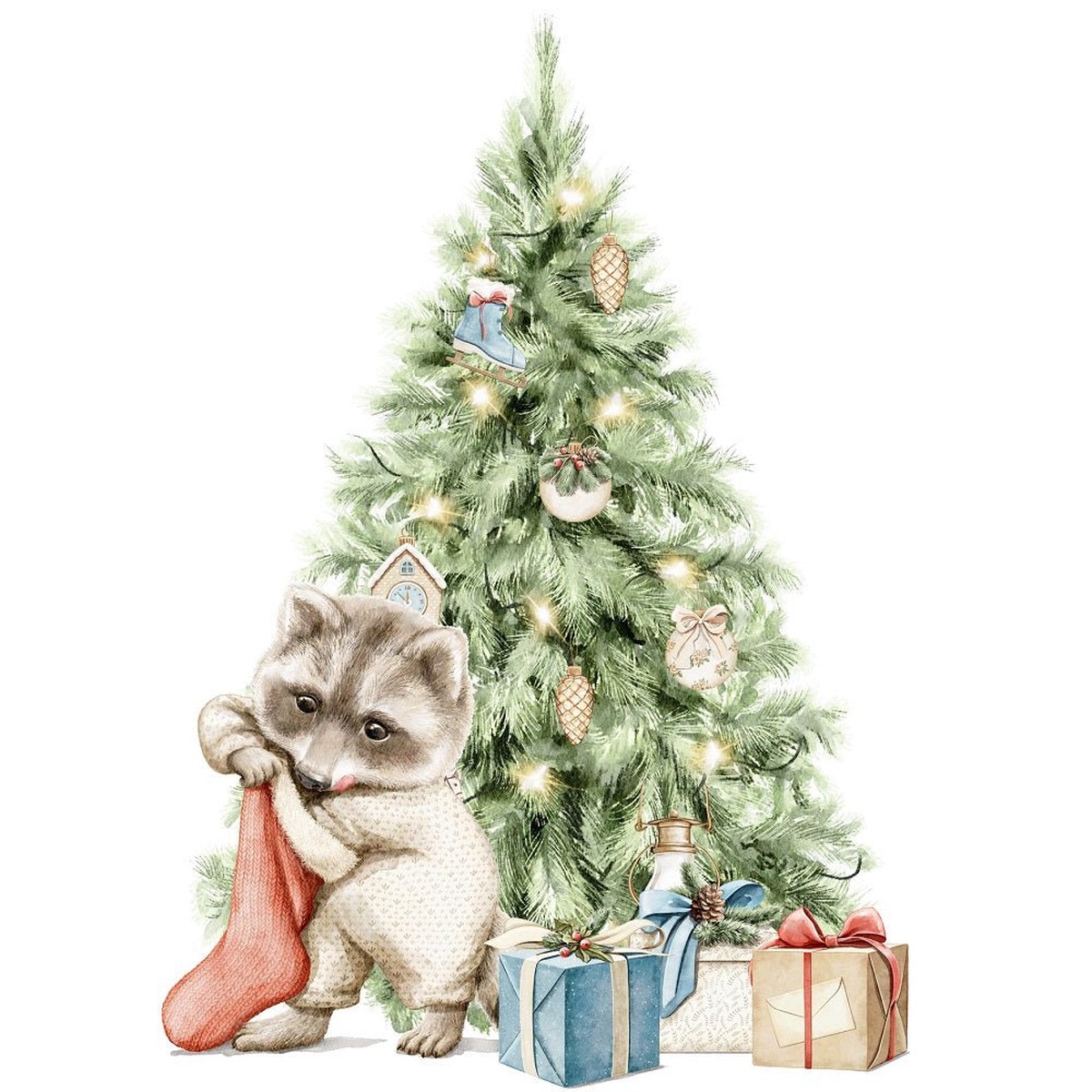 Christmas Little Critters Little Racoon Fabric Panel