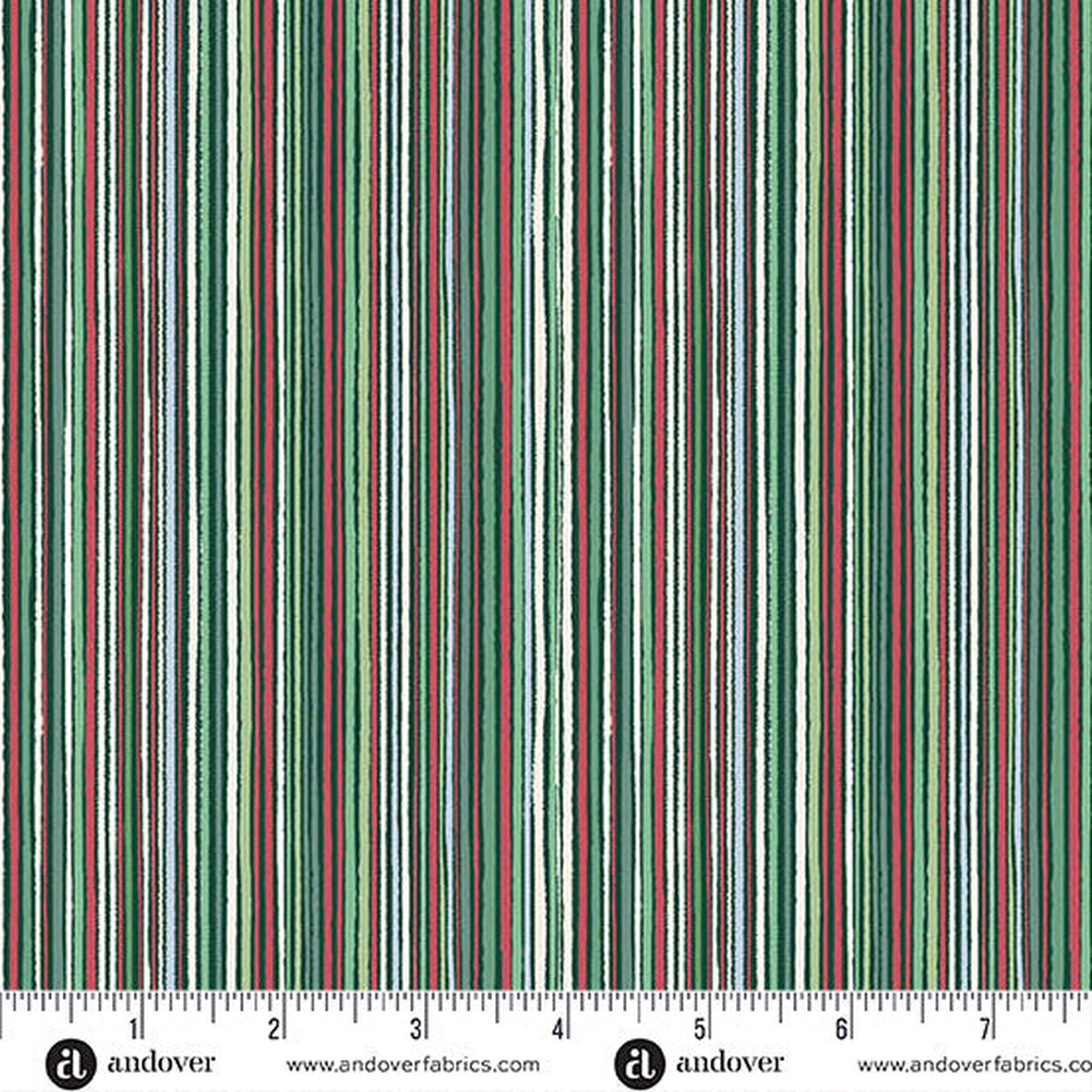 Country Christmas by Makower: Fine Stripe - Green