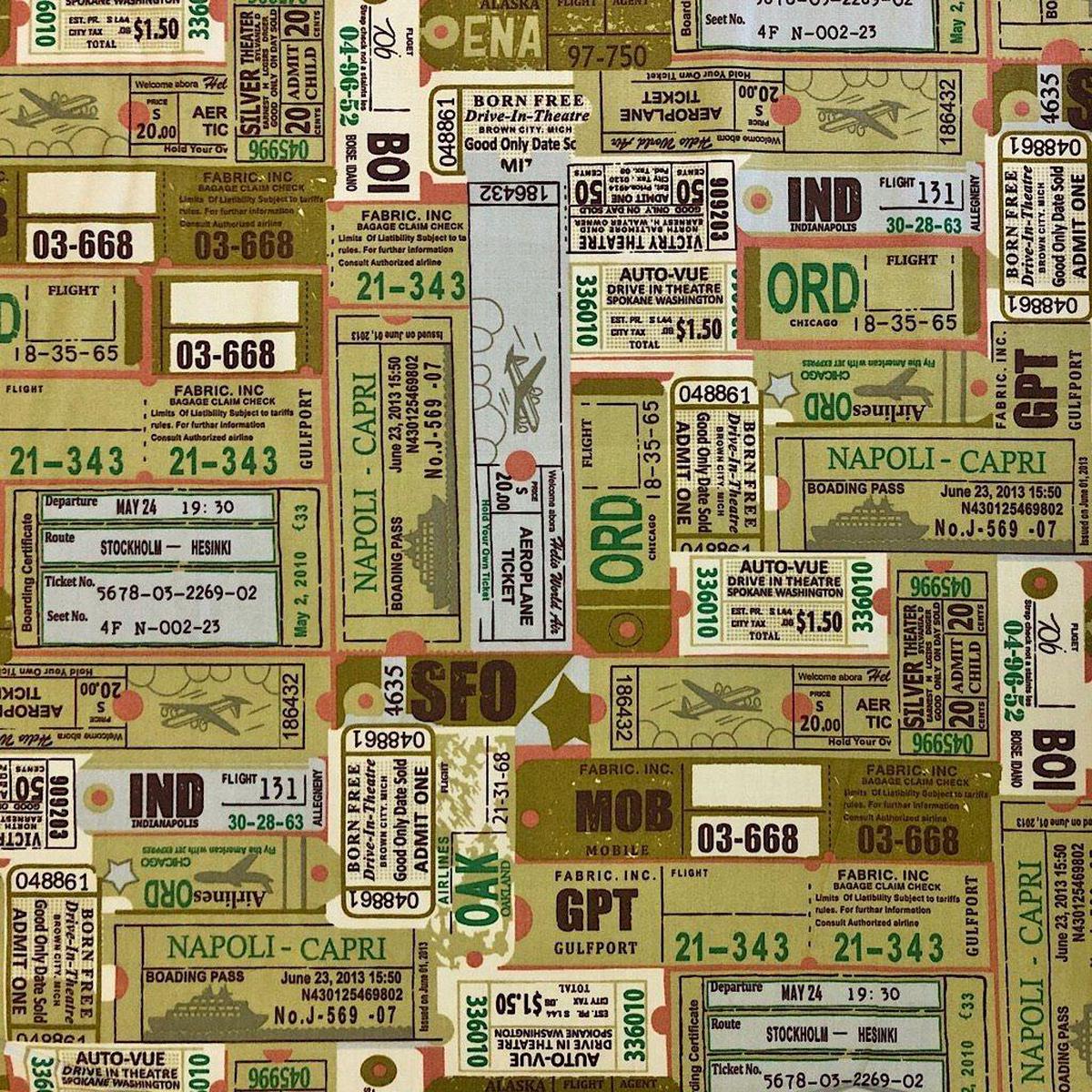 Travel Tickets Cotton Fabric