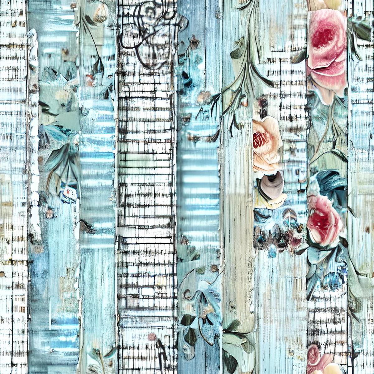 Distressed Vintage Floral Stripes Fabric