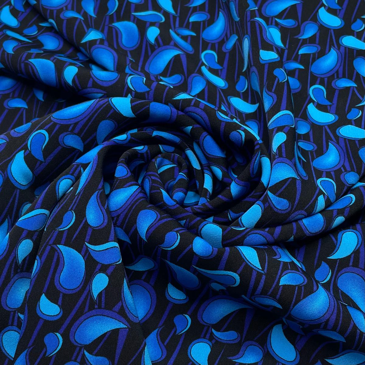 Drip Drip Drop April Showers - Polyester Blend Woven - Blue/Black Rain Drops - 1/2 Meter