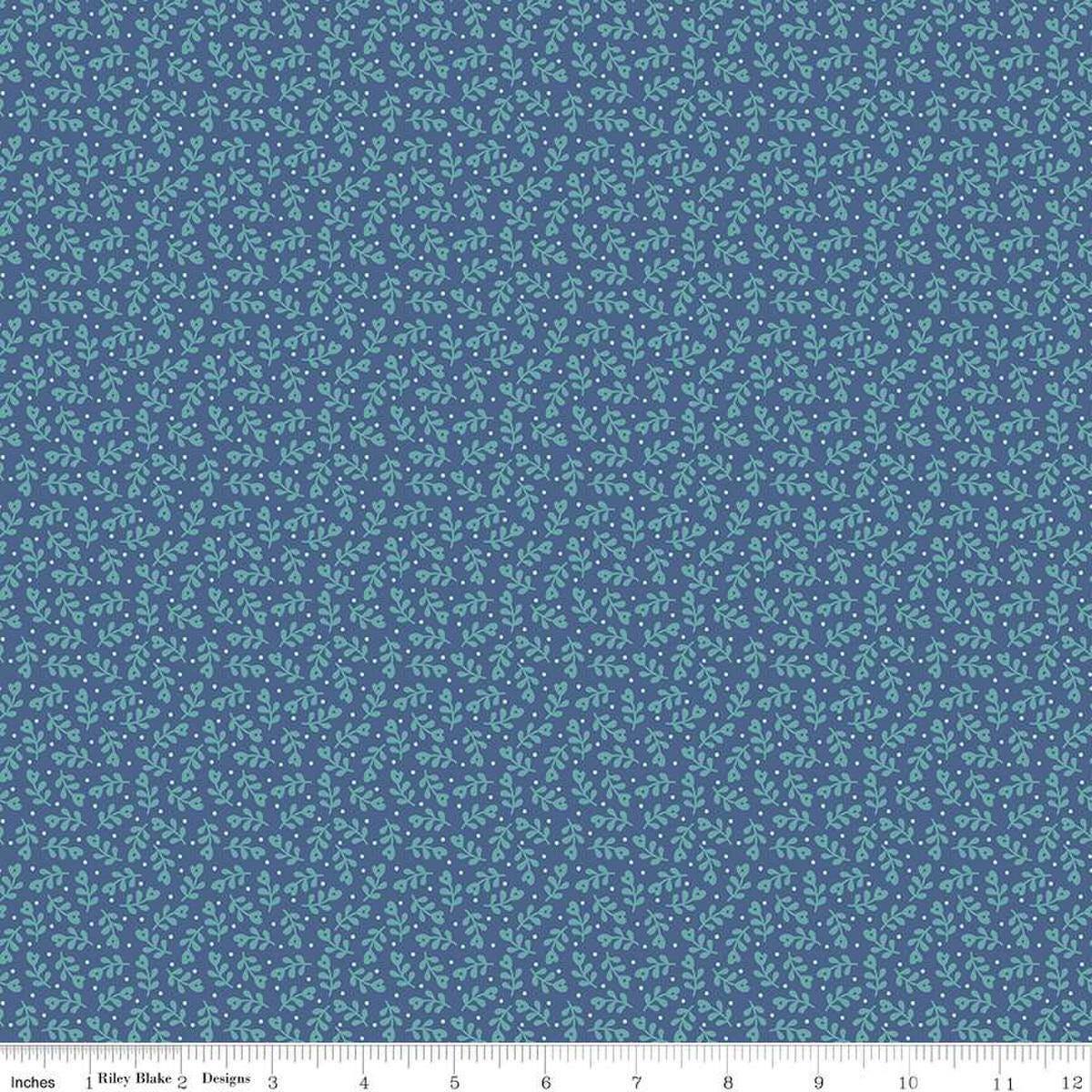 SALE Home Town Holiday Mistletoe C14911 Denim - Riley Blake Designs - Christmas - Lori Holt - Quilting Cotton Fabric