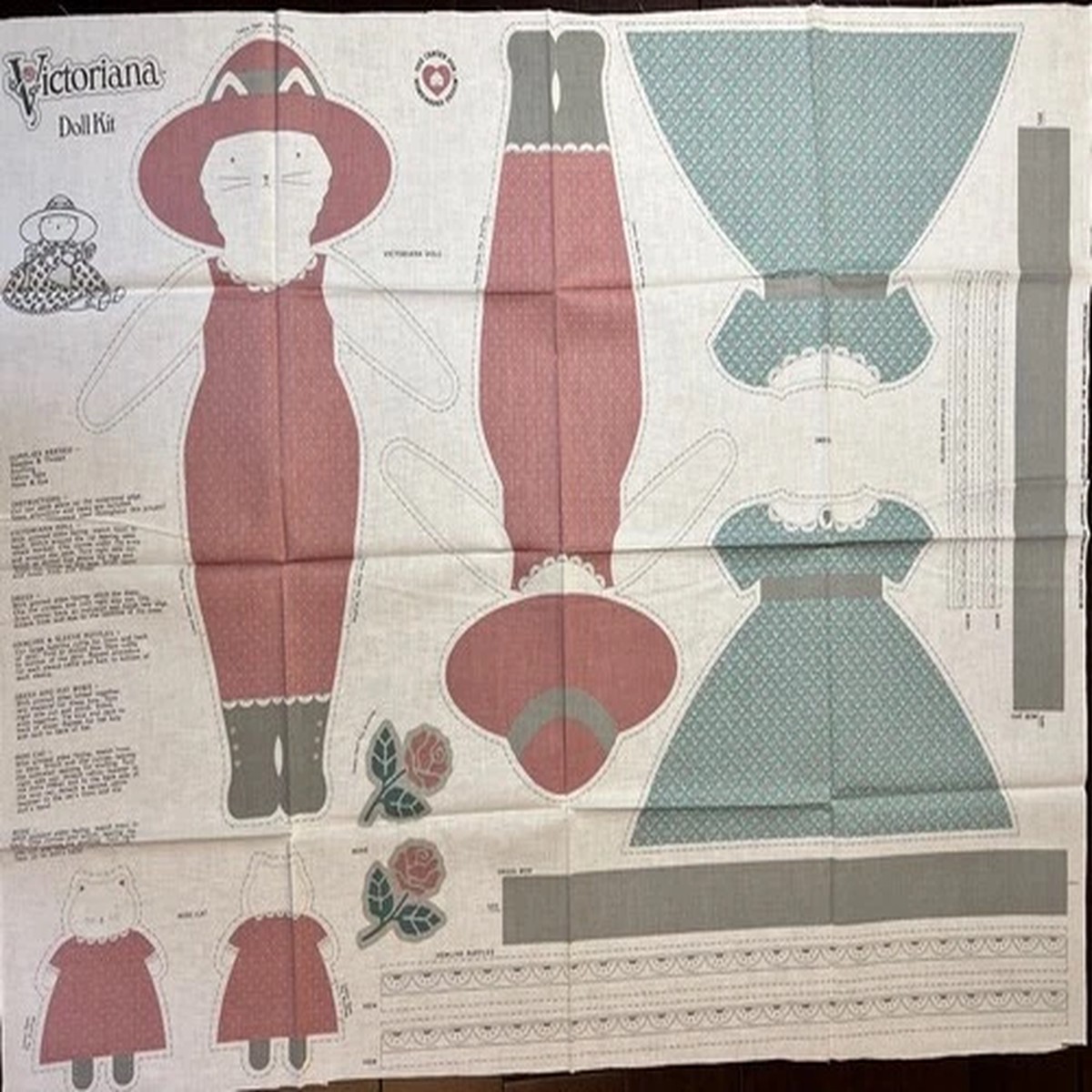 Victoriana Doll 25 Cat Kitten - fabric panel Cut + Sew Doll + Dress Pattern